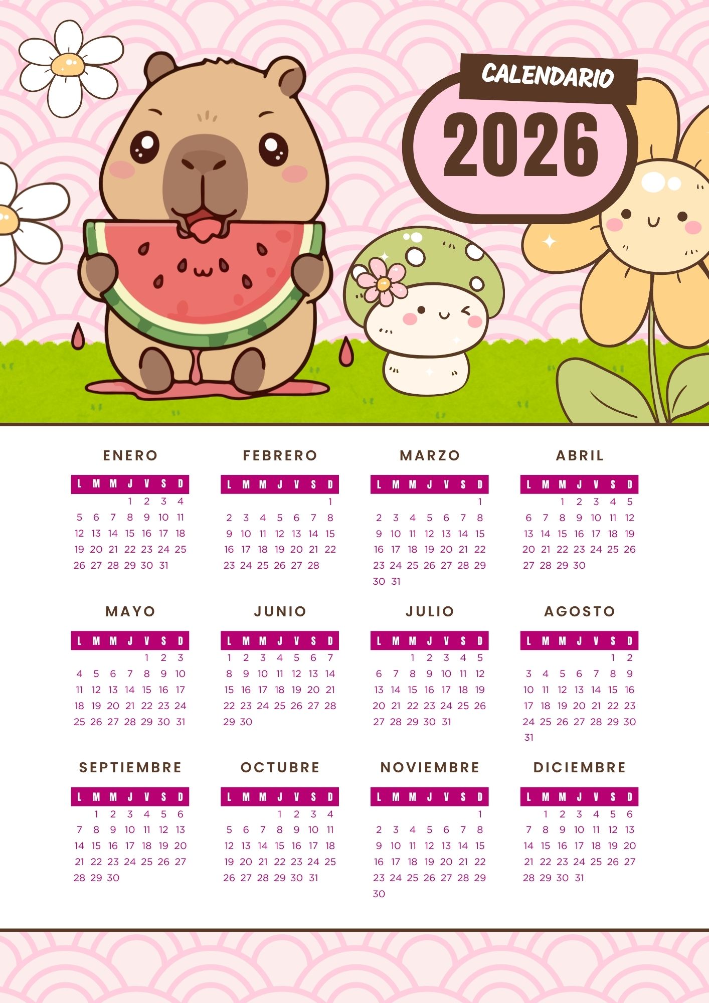 Calendario 2026 de Capibara