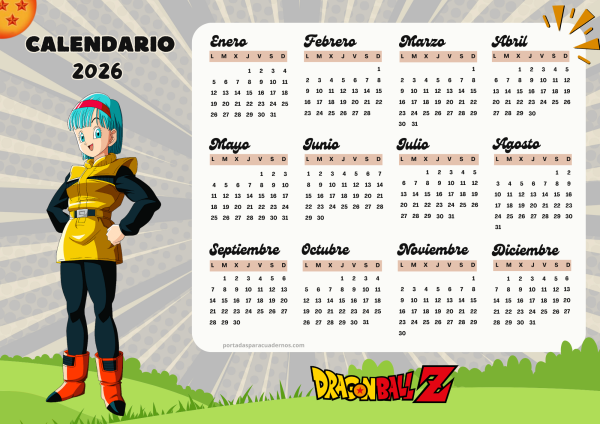 Calendario 2026 de Dragon Ball