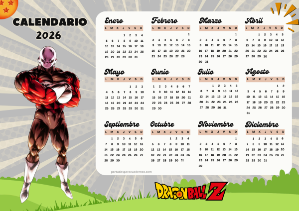 Calendario 2026 de Dragon Ball