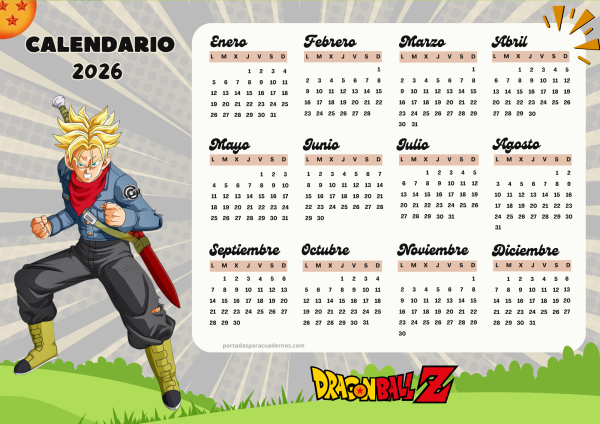 Calendario 2026 de Dragon Ball