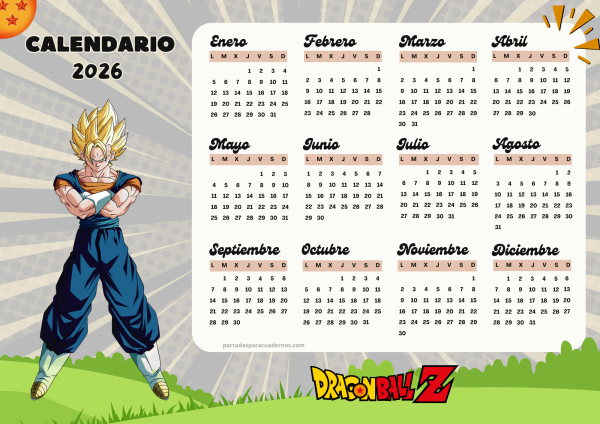Calendario 2026 de Dragon Ball