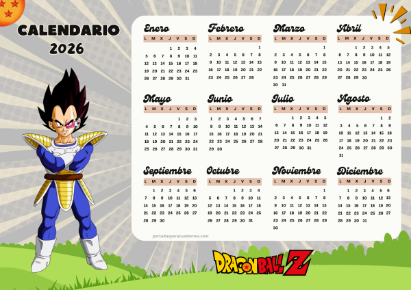 Calendario 2026 de Dragon Ball