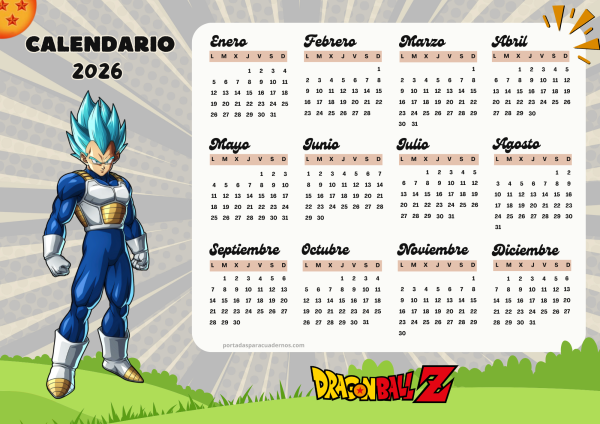 Calendario 2026 de Dragon Ball