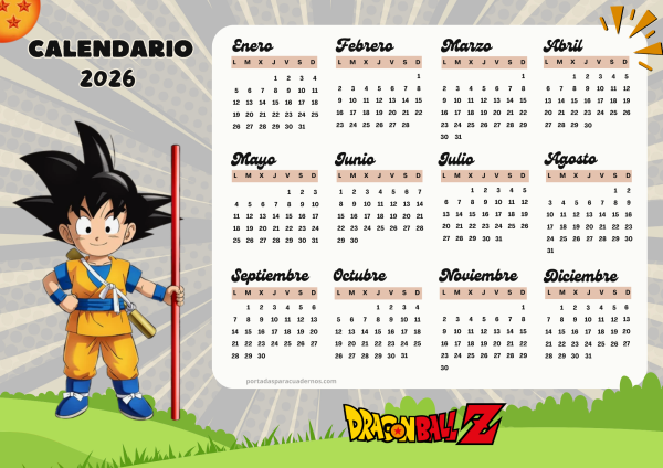 Calendario 2026 de Dragon Ball