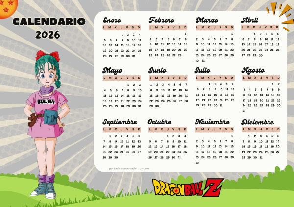 Calendario 2026 de Dragon Ball