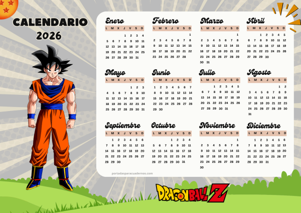 Calendario 2026 de Dragon Ball
