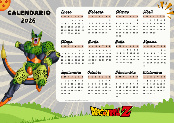 Calendario 2026 de Dragon Ball
