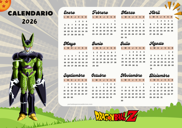 Calendario 2026 de Dragon Ball