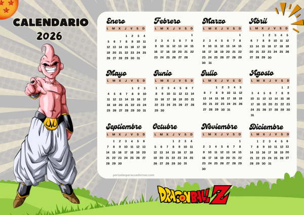 Calendario 2026 de Dragon Ball