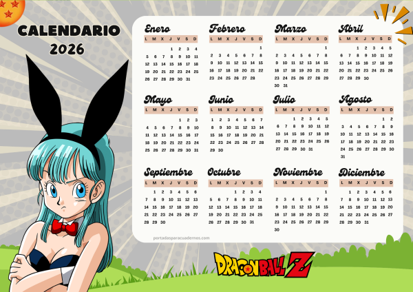 Calendario 2026 de Dragon Ball