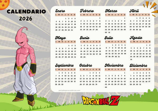 Calendario 2026 de Dragon Ball