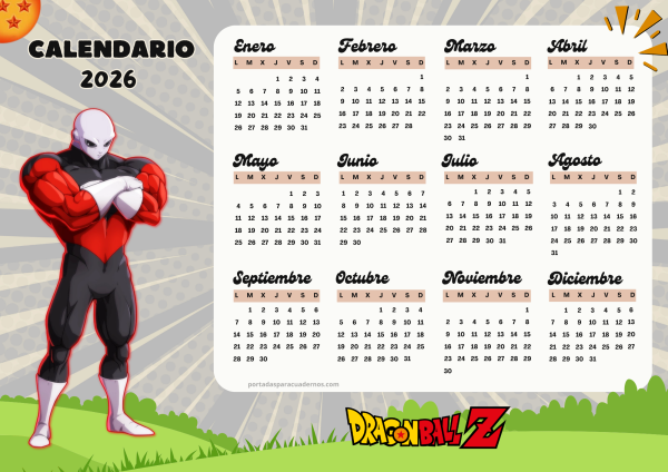 Calendario 2026 de Dragon Ball