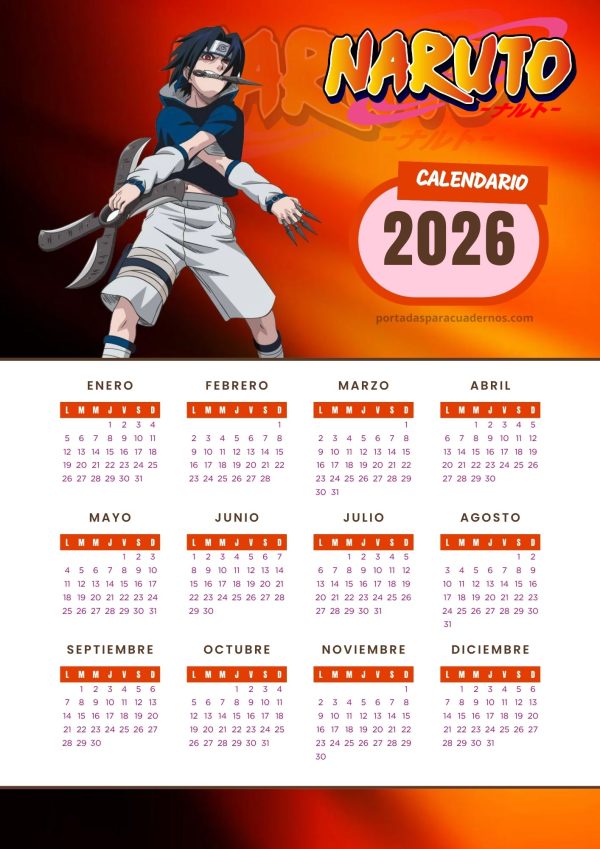 Calendario 2026 de Naruto