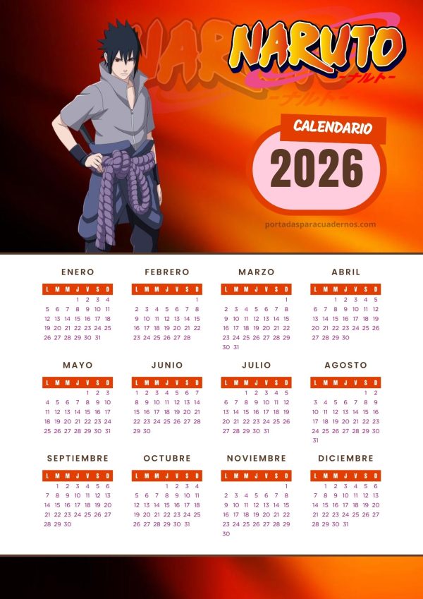 Calendario 2026 de Naruto