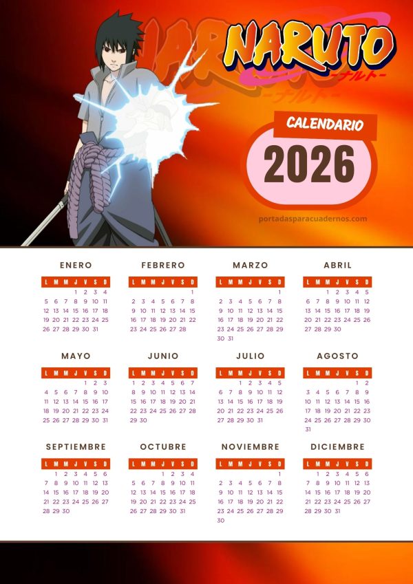 Calendario 2026 de Naruto