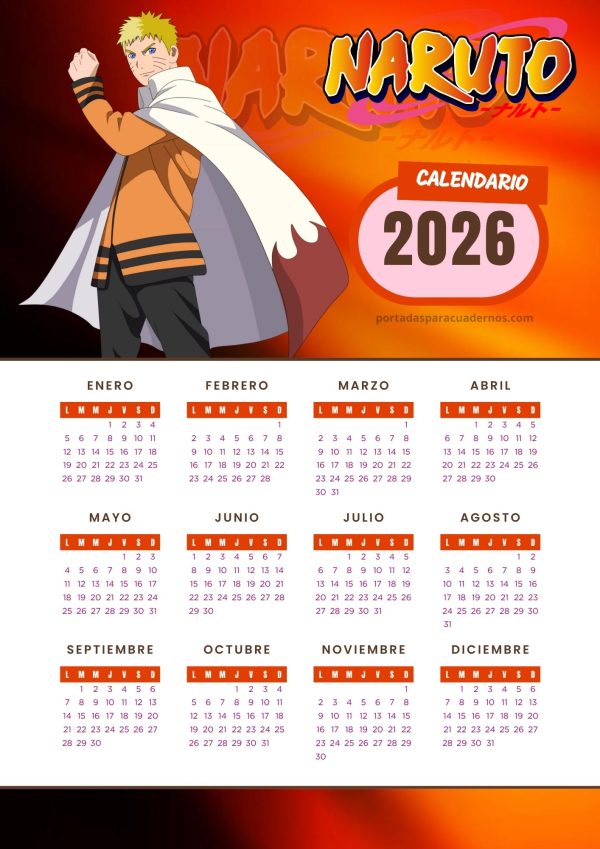 Calendario 2026 de Naruto
