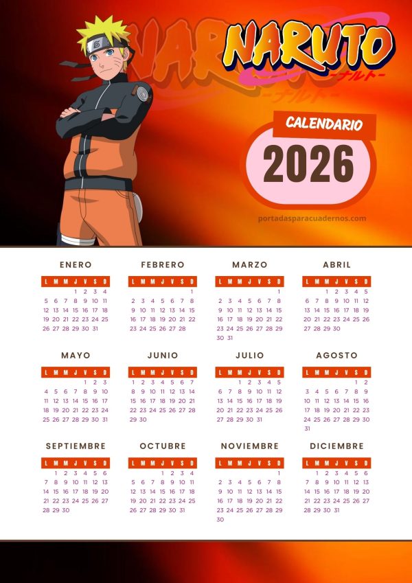 Calendario 2026 de Naruto