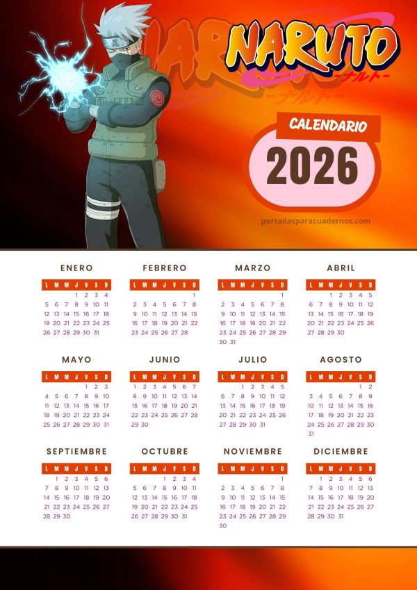 Calendario 2026 de Naruto