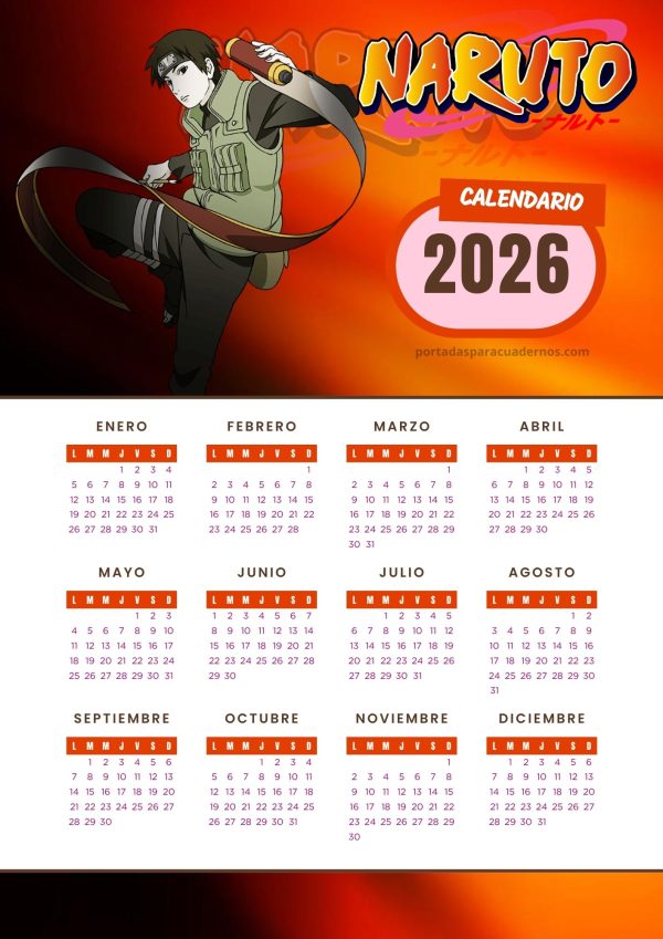 Calendario 2026 de Naruto