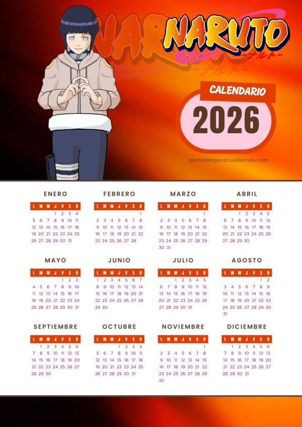 Calendario 2026 de Naruto
