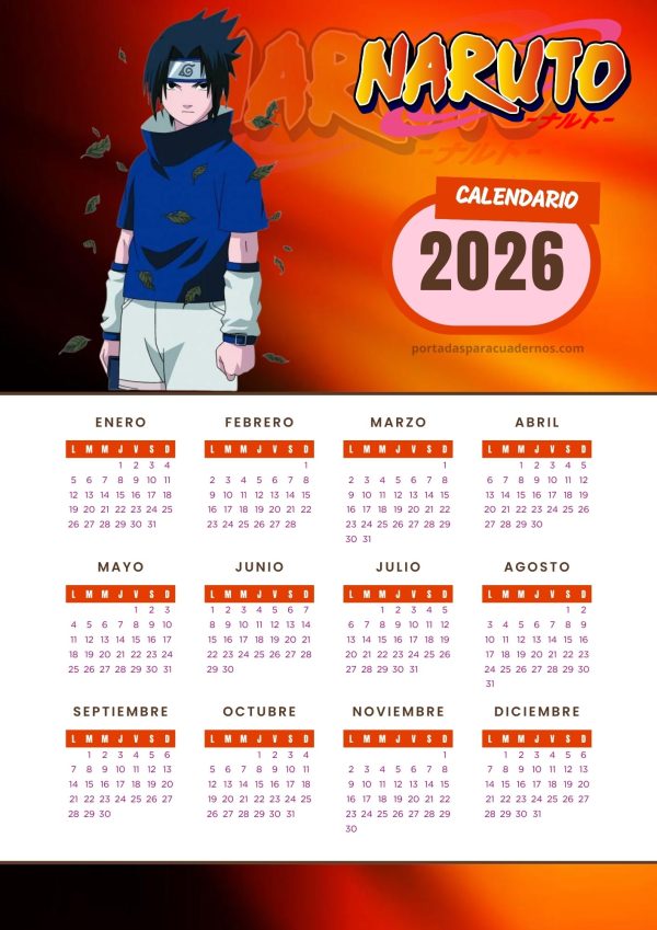 Calendario 2026 de Naruto