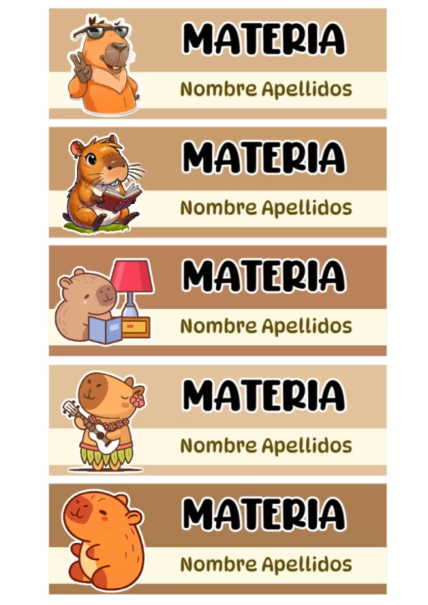 Etiquetas escolares de capibara bonitas para imprimir - estilo único para estudiantes