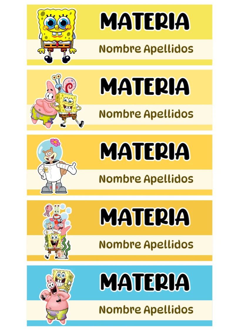 Etiquetas Escolares para Cuadernos de Bob Esponja para Imprimir
