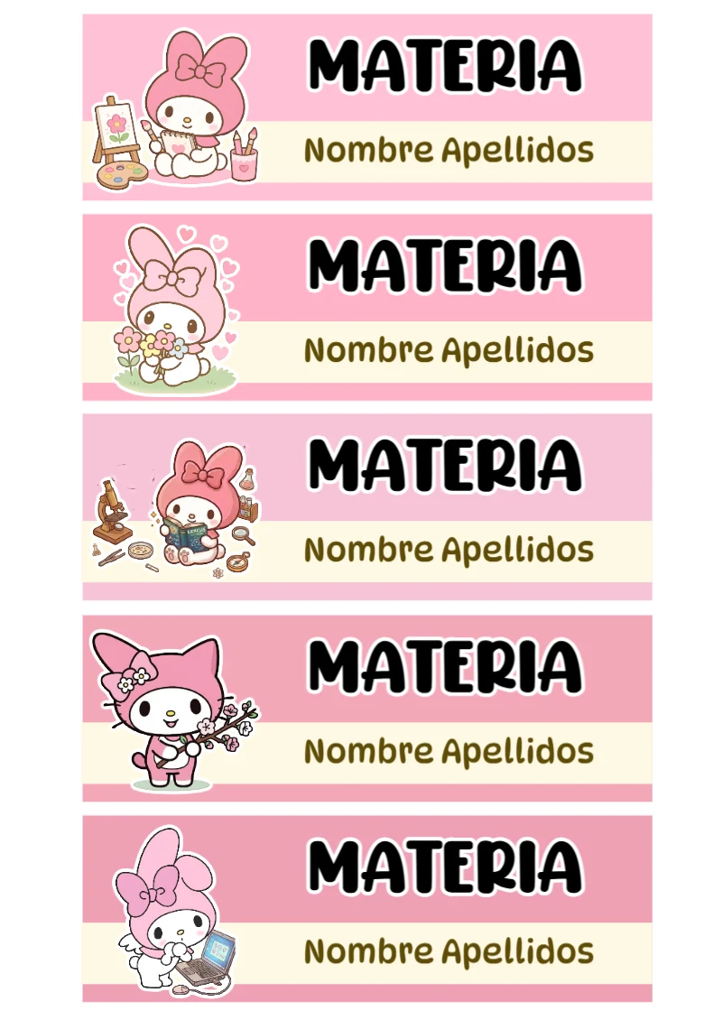 Plantilla de etiquetas escolares de Etiquetas Escolares para Cuadernos de MY MELODY para imprimir - disponible para descarga gratuita