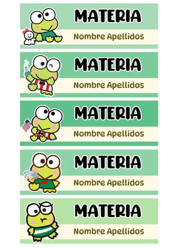 Etiquetas adhesivas de Keroppi rana para imprimir gratis - para personalizar tus materias