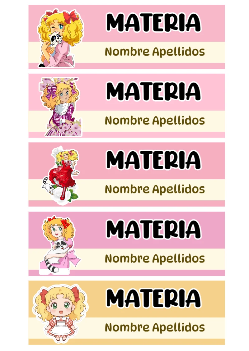 Etiquetas escolares de LA DULCE CANDY Escolares listas para recortar - versión premium para imprimir