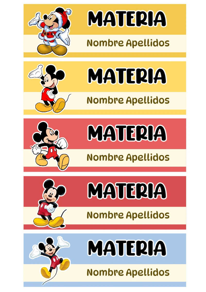 Etiquetas Escolares de Mickey Mouse para Imprimir y Editar Gratis