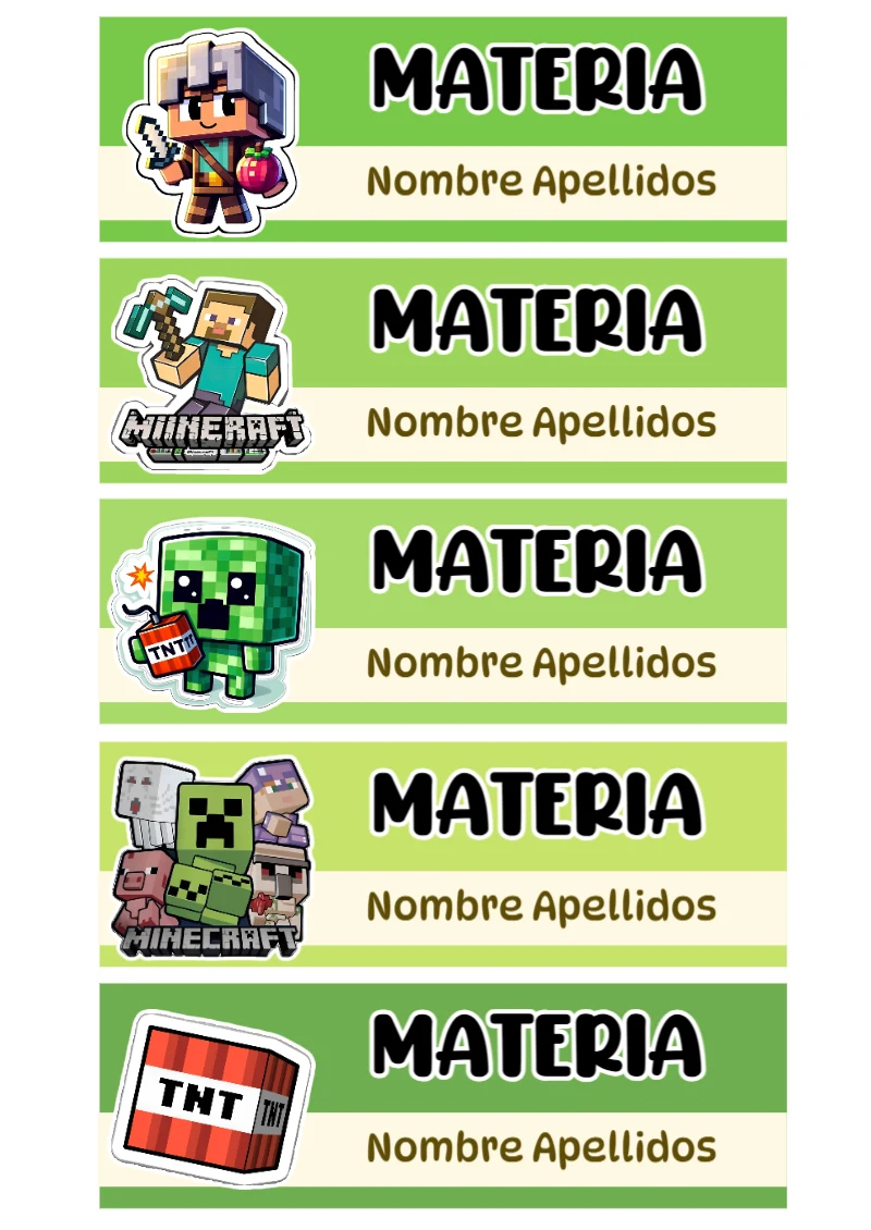 Etiquetas bonitas de MINECRAFT para el nuevo año escolar - diseño exclusivo y original