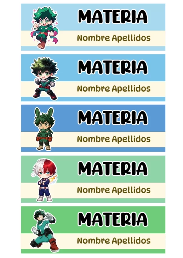 Etiquetas adhesivas de MY HERO ACADEMIA Escolares para imprimir gratis - versión premium para imprimir