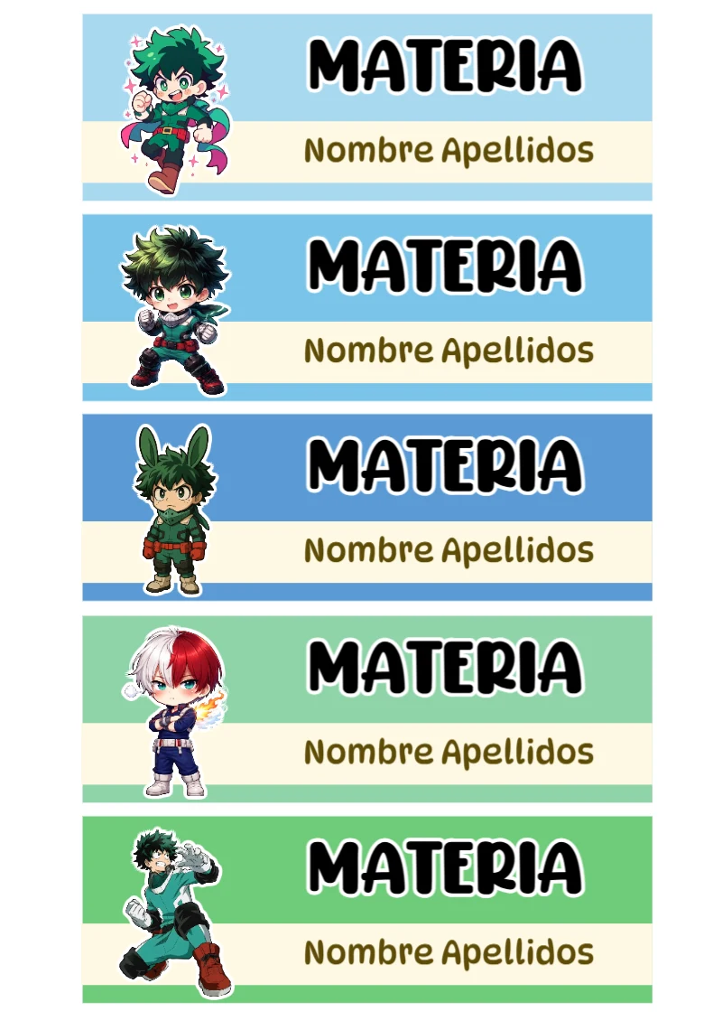 Etiquetas adhesivas de MY HERO ACADEMIA Escolares para imprimir gratis - versión premium para imprimir