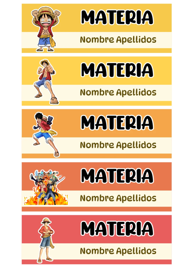 Etiquetas escolares de ONE PIECE Escolares bonitas para imprimir - tendencia educativa 2026