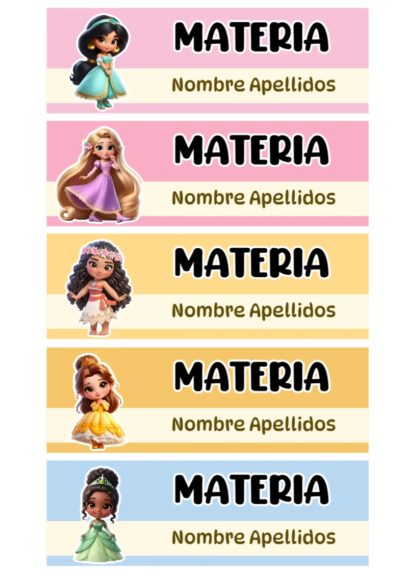 Etiquetas adhesivas de Princesas Disney para imprimir gratis - para personalizar tus materias