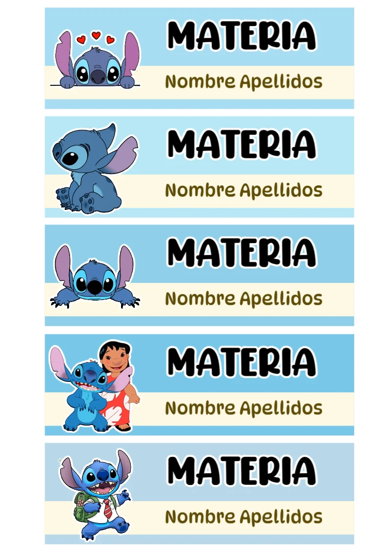 Etiquetas escolares de stitch Escolares bonitas para imprimir - con colores vivos y llamativos