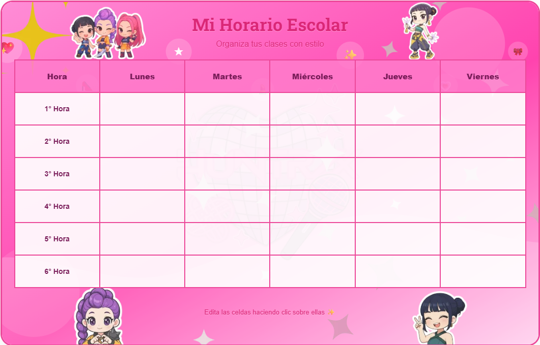 Horario de Huntrix para Imprimir Gratis