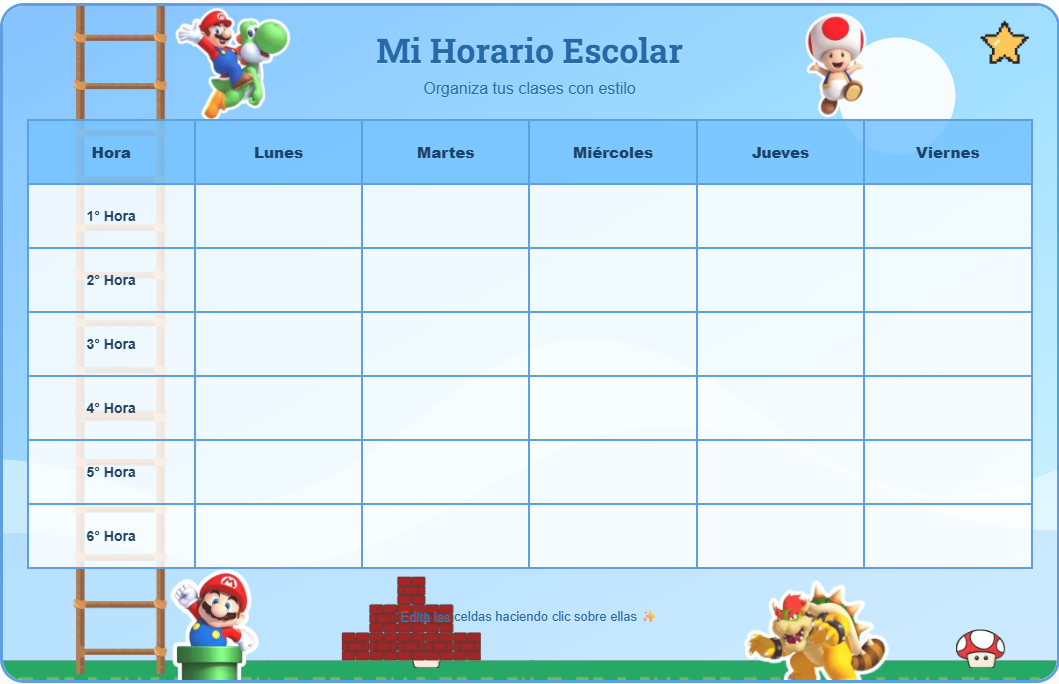 Horario de mario bros para Imprimir Gratis