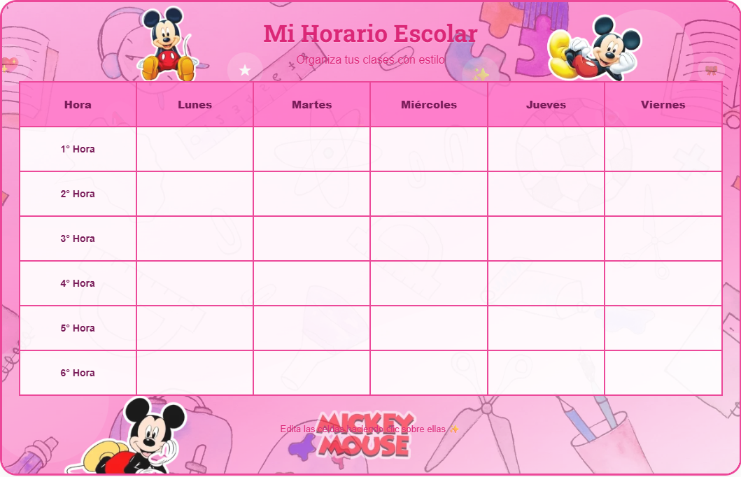 Horario de Mickey Mouse para Imprimir Gratis