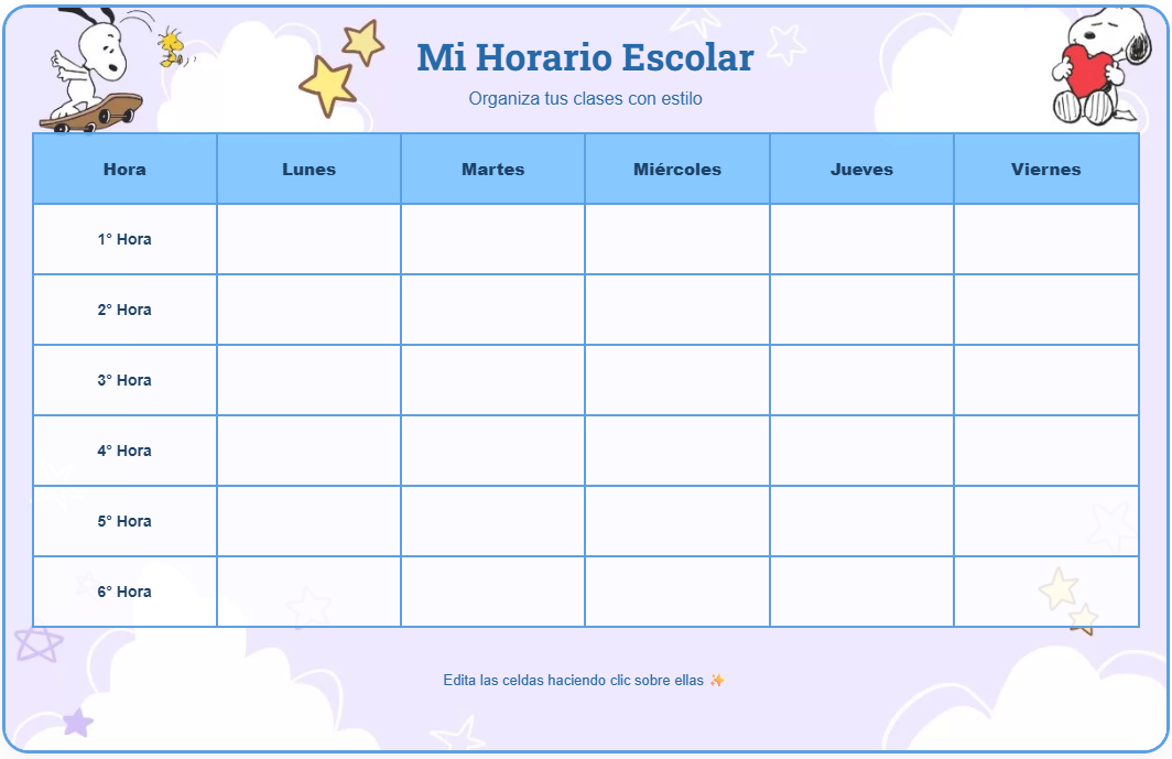 Horario de Snoopy para Imprimir Gratis
