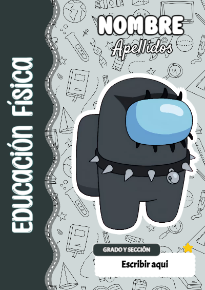 Portada de Among Us de Educación Física para cuaderno para primaria - para personalizar tus materias