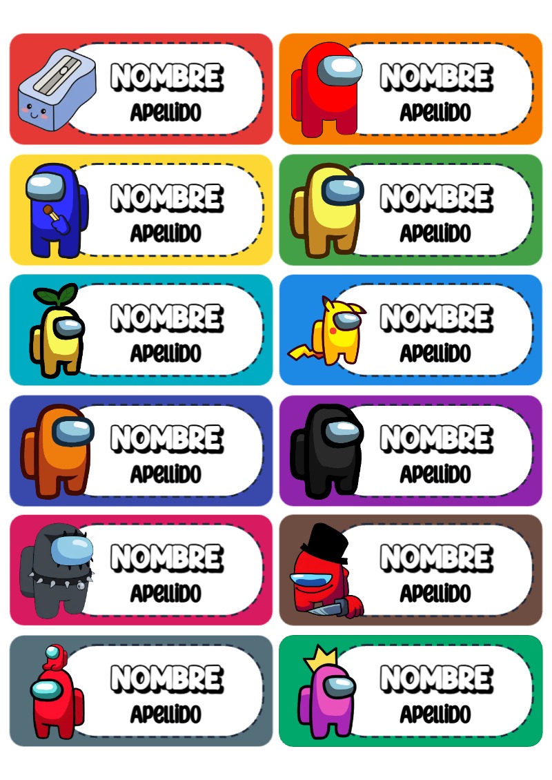 Etiquetas bonitas de Among Us para el nuevo año escolar - para personalizar tus materias