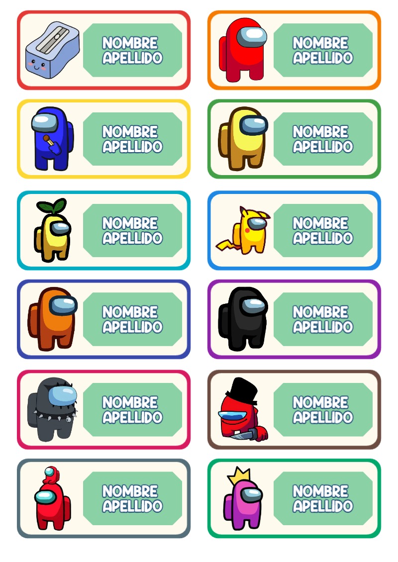 Etiquetas Escolares de Among Us para Imprimir y Editar Gratis - Among ...
