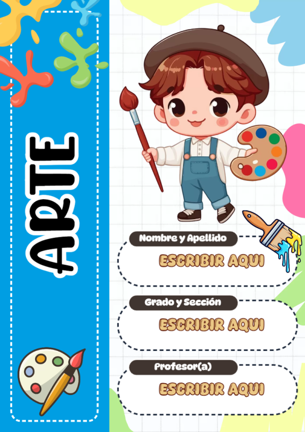 Portada de ARTE para cuaderno escolar para imprimir gratis - diseño exclusivo y original