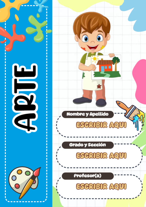 Portada de ARTE para cuaderno para primaria - para personalizar tus materias
