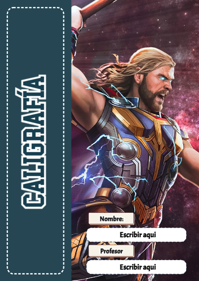 Portada de Avengers de Caligrafía para cuaderno en tamaño A4 - diseño exclusivo y original