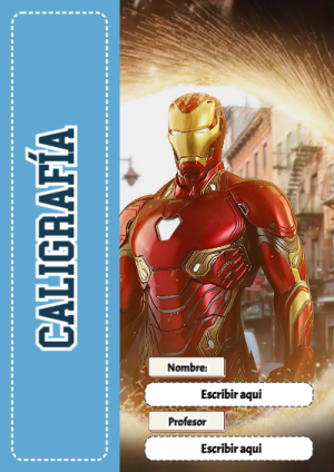 Portada de Avengers de Caligrafía para cuaderno para clases - ideal para el nuevo año escolar