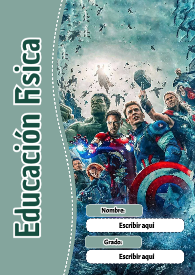 Portada de Avengers de Educación Física para cuaderno con estilo creativo - para personalizar tus materias