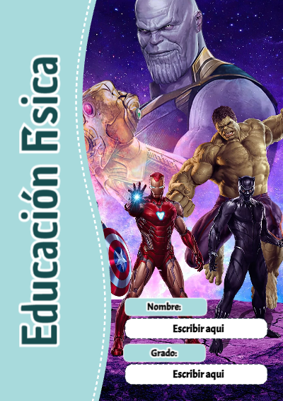 Portada de Avengers de Educación Física para cuaderno con diseño escolar - diseño exclusivo y original
